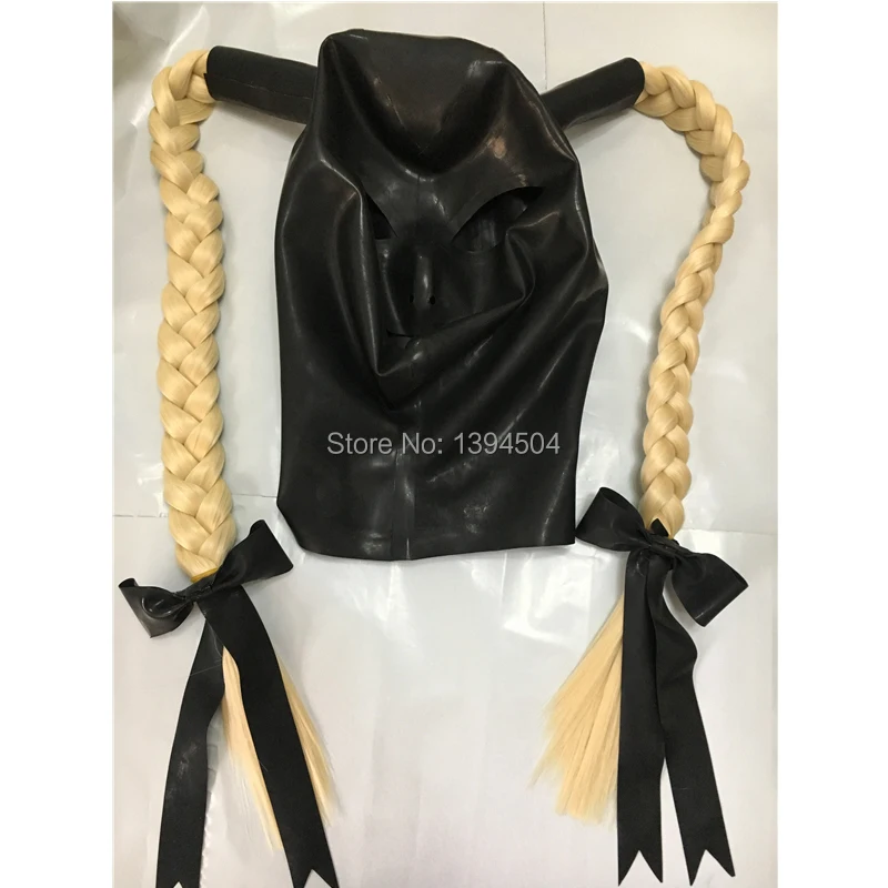 New hot sexy exotic women woman girl Latex  Mask Twist braids female pigtail hoods Fetish cekc uniform headgear zentai