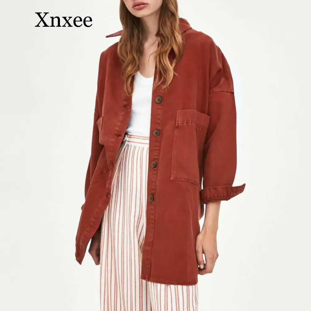 

Xnxee Fashion women autumn new Europe and the United States fun and long pure color shirt jacket