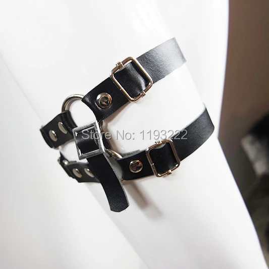 

Black Fashion Buckle Loop Double Row Leather Garter O ROUNG Rivet Metal Dancing Music Sock Garter Belt Loop