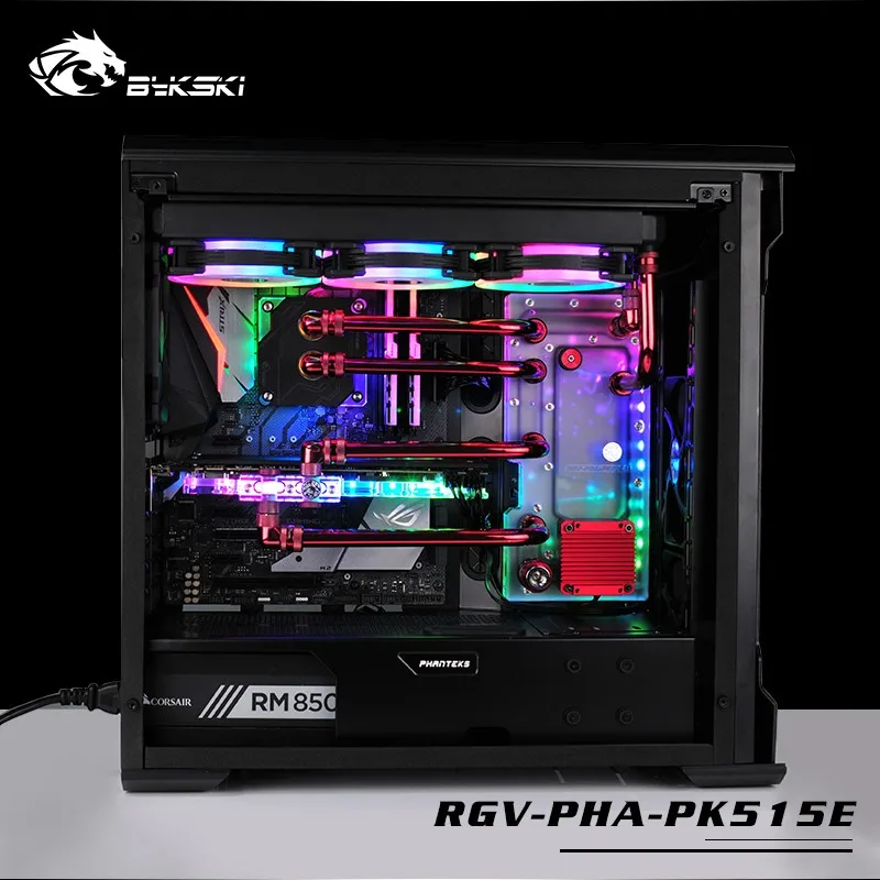 BYKSKI Acrylic Board Water Channel Solution use for PHANTEKS 515E Case for CPU and GPU Block / 3PIN RGB Light / Intead Reservoir