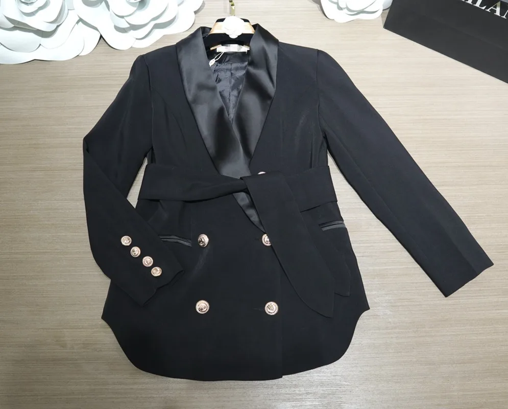 2021 early spring new fashion women\'s double-breasted tie slim small suit OL temperament professional jacket female high quality