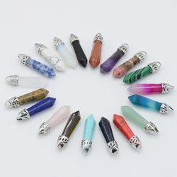 Mix-Stone Natural Pink Crystal lapis lazuli Black Onyx Hexagon Column Faceted Bead Charm Necklace Pendant Jewelry Accessories