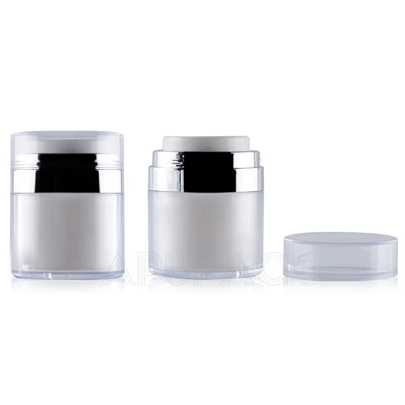 15 30 50G Pearl White Acrylic Airless Jar Round Vacuum Cream Jar 15 30 50 ML Cosmetic Packing Pump Bottles lin3092