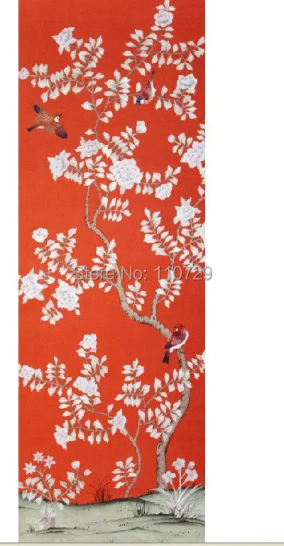 

Hand-painted silk wallpaper painting flower with bird many pictures optional