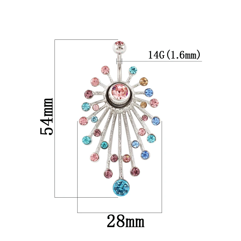 Body jewelry women Multi-color stones flower belly button ring 14G Stainless Steel navel bar body piercing fashion jewelry