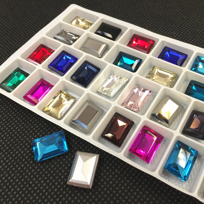 More Colors Rectangle Glass Crystal fancy stone 10x14mm,13x18mm Pointback Jewelry Beads No holes multi colors