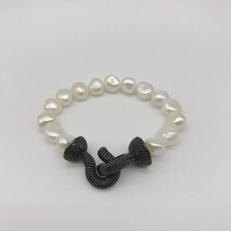 2pcs/lot Wholesale Custom Freshwater Pearl Bracelets Micro Cubic paved Clasp Beads Bracelets