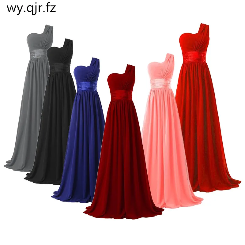 QNZL-100 # Chiffon blu scuro rosso abiti da damigella d'onore monospalla lunga personalizzazione gratuita sposa festa nuziale Toast Dress all'ingrosso