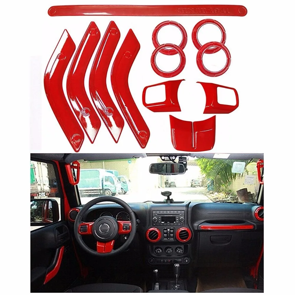 

J175 red Full Set Interior Decoration Trim Kit Cover For Jeep Wrangler Cab 4 Door 2011-15 car accessories auto products