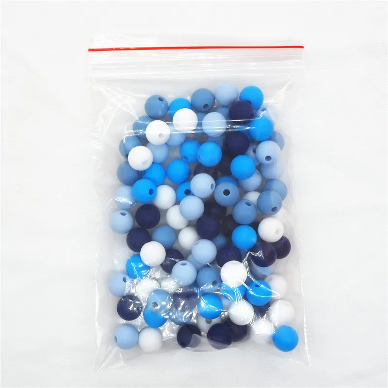 Chengkai 100pcs 9mm 12mm 15mm BPA Free Loose Silicone Teether Beads DIY Round Baby Pacifier Charm Jewelry Sensory Toy Boy color