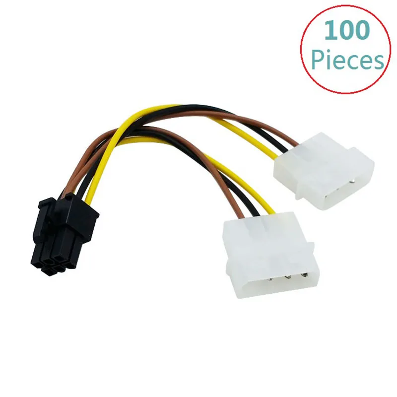 

100pcs/lot 2 x Molex 4pin to 6Pin PCI Express Video Card Pci-e ATX PSU Power Converter Cable - Molex to Pcie 6 pin Adapter