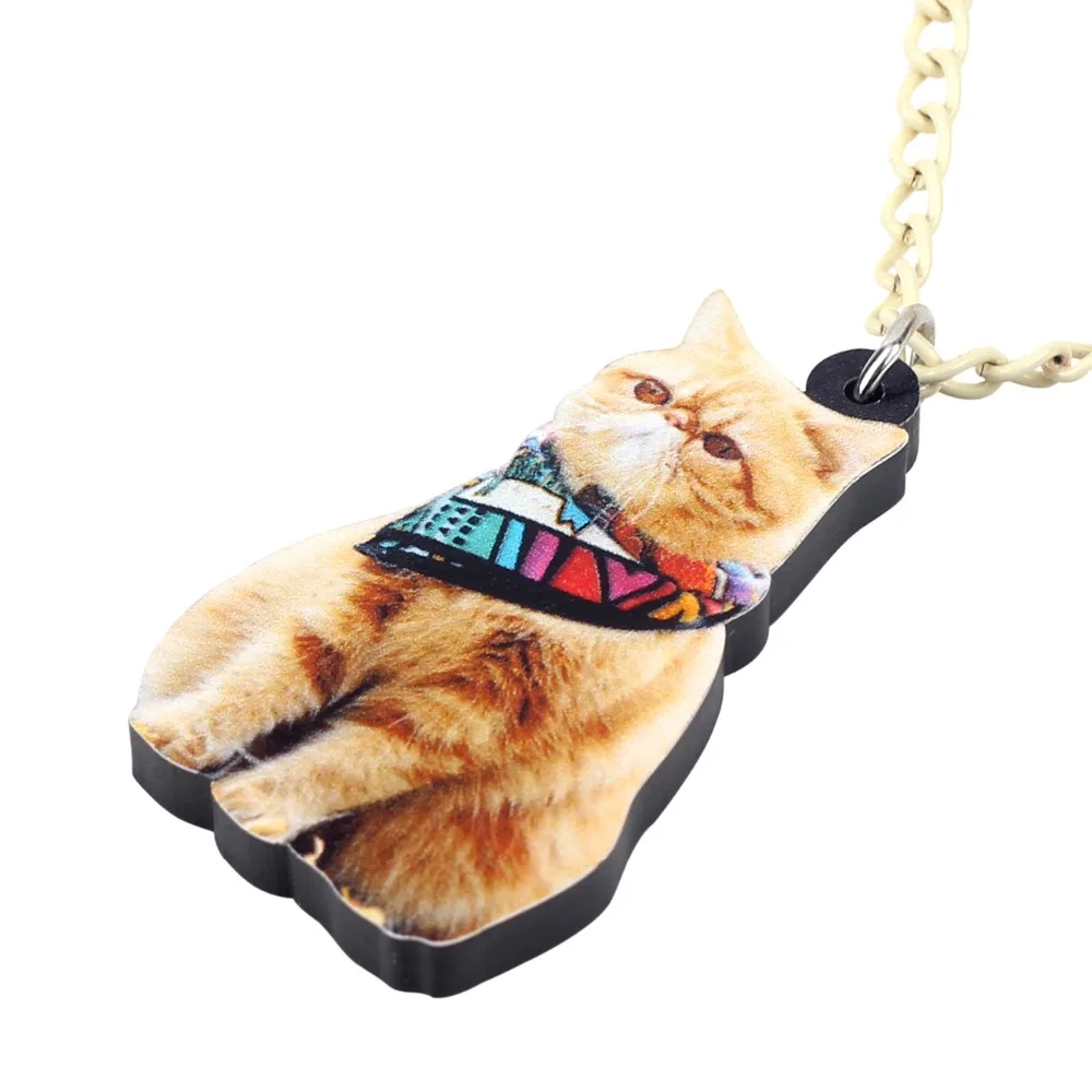 WEVENI Original Acrylic Scarf Orange Cat Necklace Pendant Chain Choker Anime Animal Jewelry For Women Girls Female 2018 Gift