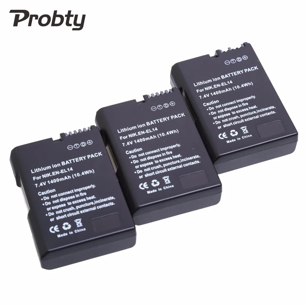 PROBTY-baterías de cámara para Nikon D5200, D3100, D3200, D5100, D5100, P7000, P7100, 2 piezas, 1400mAh, EN-EL14, ENEL14 EN EL14
