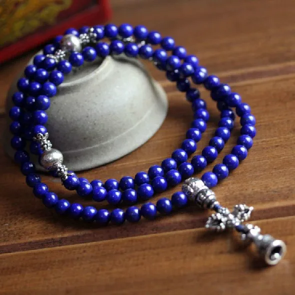 

Top Grade 6MM Lapis Lazuli Genuine Tibetan Prayer Beads 108 Beads Buddhist Mala