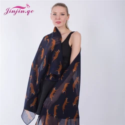 Jinjin.QC Fashion Womens Viscose Scarves and Wraps Soft Scarf Women Fox Print Cat Head Shawl Feather echarpes foulards female