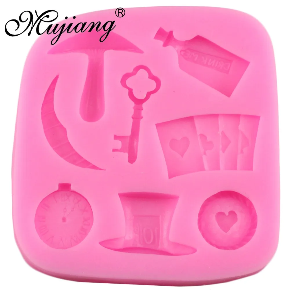 Mujiang Alice Wonderland 3D Poker Fondant Cake Decorating Tools Cake Border Silicone Molds Gumpaste Chocolate Candy Clay Moulds