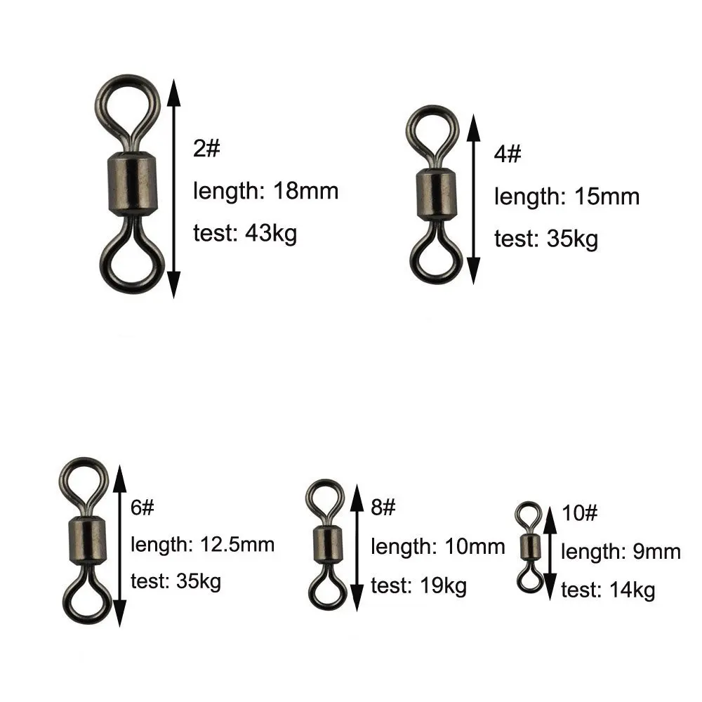 HiUmi 320pcs/box Size 2 4 6 8 10 Strong Fishing Rolling Swivels Fishing Tackle Accessories Line to Hook Connectors