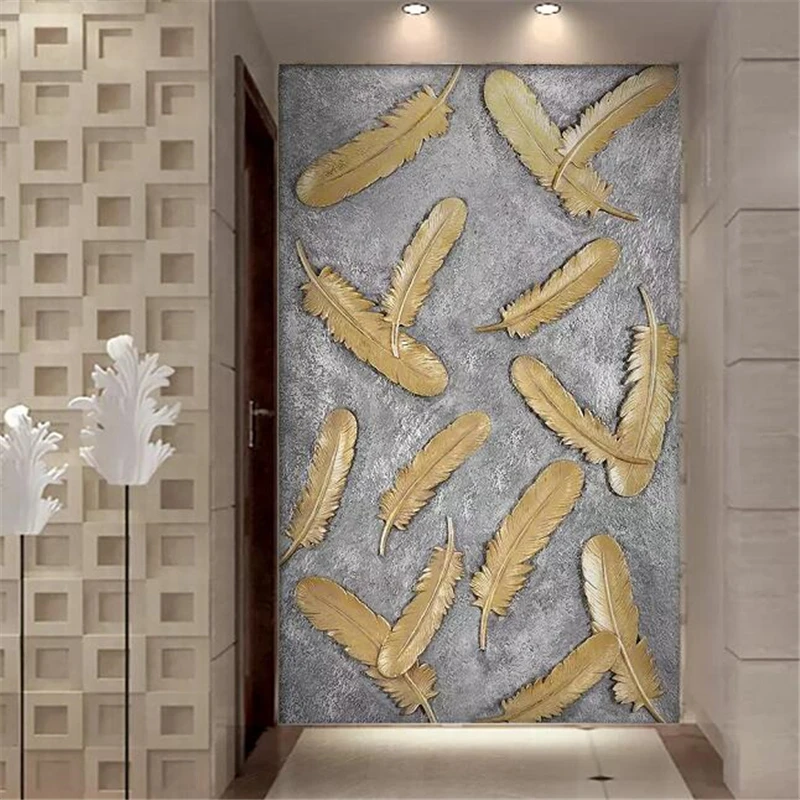 

wellyu Custom wallpaper 3D photo murals Nordic texture creative golden feather entrance Corridor decorative 3d wallpaper mural