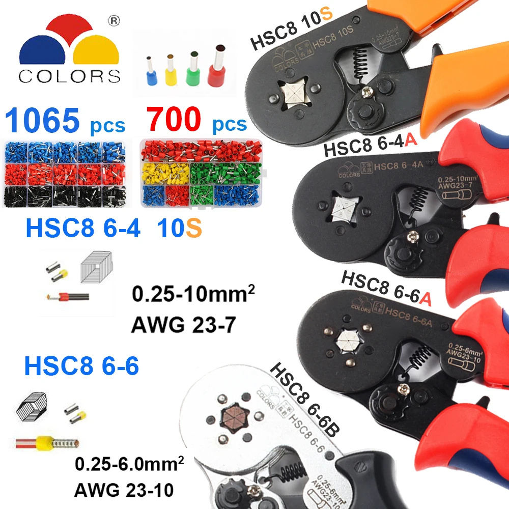 

HSC8 10S 0.25-10mm2 23-7AWG crimping pliers HSC8 6-4A HSC8 6-6 mini round nose plier with tube needle terminals box hand tools