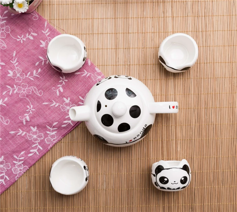 Lovely cartoon panda Coffee tea set, Chinese Style handmade ceramic pot cup with gift box, kung fu tea set