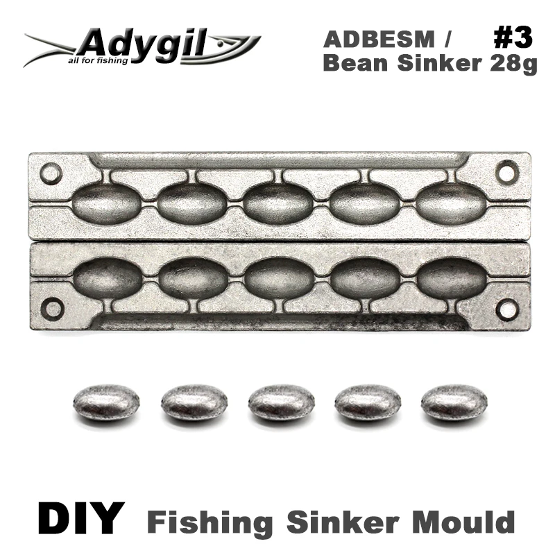 Adygil DIY Fishing Bean Sinker Mould ADBESM/#3 Bean Sinker 28g 5 Cavities