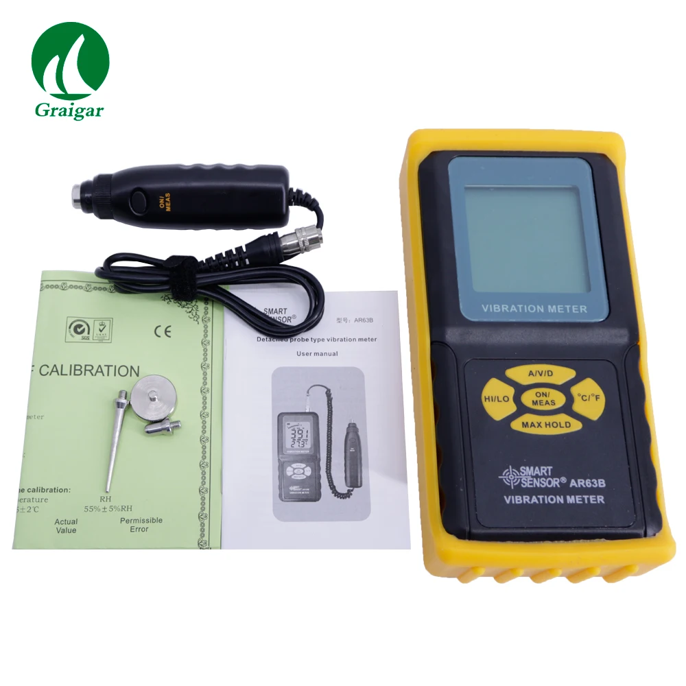 Smart Sensor AR63B High Precision Digital Vibration Meter Tester Vibration Gauge Vibration Analyzer 0.1~199.9m/s