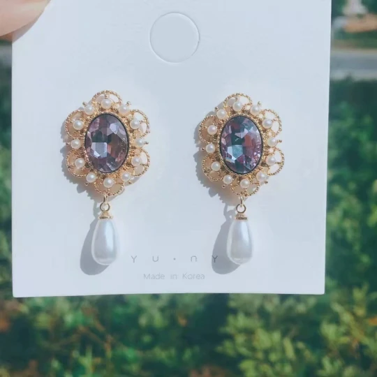 

Light purple gem palace restoring ancient ways of pearl 925 silver earrings earrings female south Korean sweet earrings