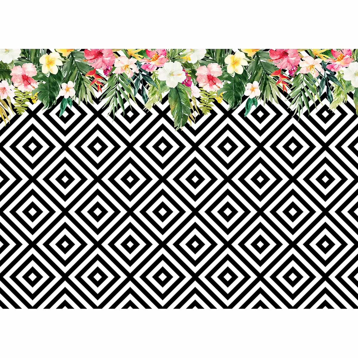 Allenjoy – arrière-plan de photographie, décor de mode, fleurs tropicales, rayures noires et blanches, décorations pour la maison