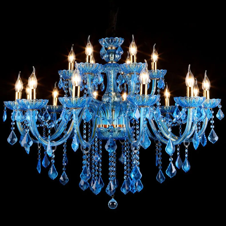 Imagem -04 - Azul Lustre e Luzes Pendent Arte Decoração Luz de Cristal Moderno Europeu Azul k9 Crystal Chandelier ac Villa Cor