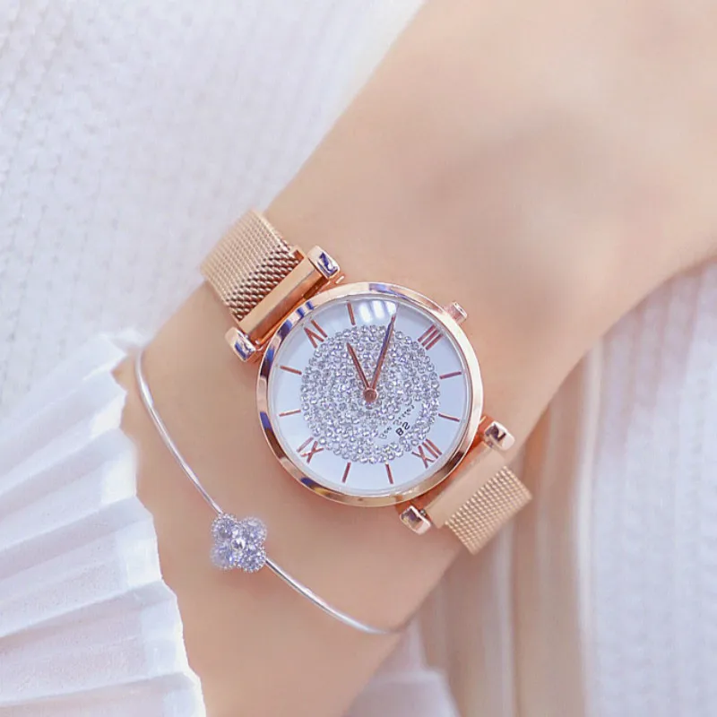 

Fashion Luxury Rose Watches Women Mesh Steel Strap Quartz Watch Date Clock Female Ladies Wristwatches relogio feminino