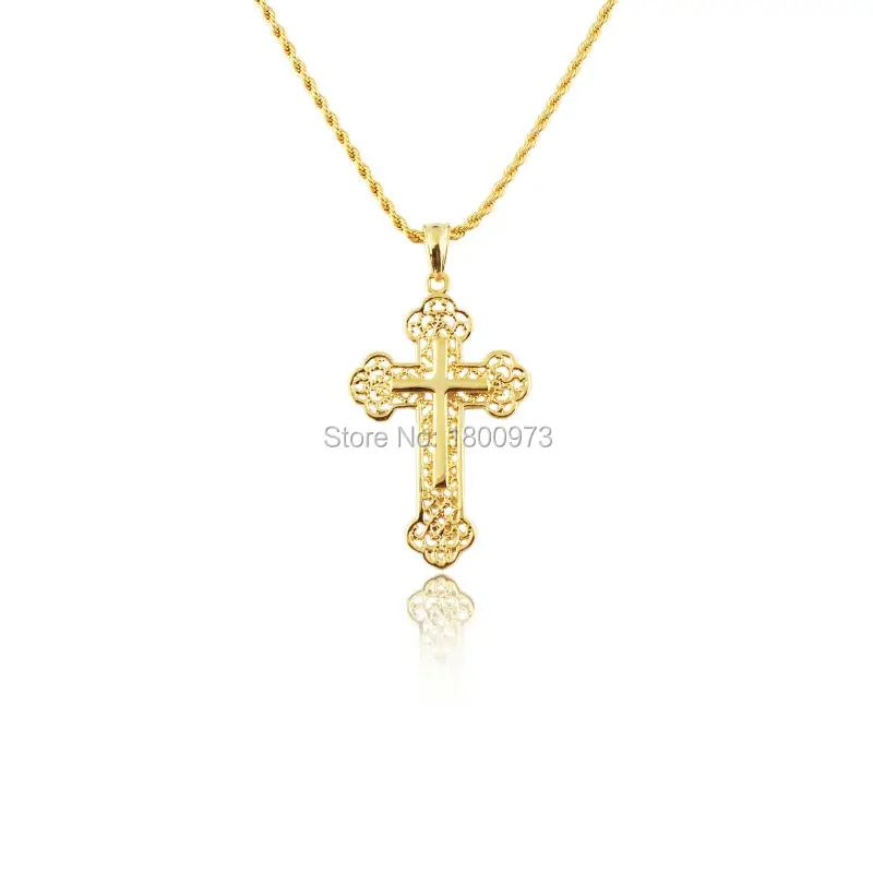 Gold Cross Pendant For Men Women  Gold Color Pendant Necklace African Christian Catholic Jewelry For Unisex