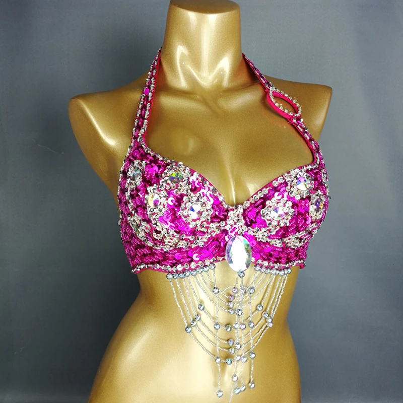 New Womens Lady Belly Dance Costume Bra Beaded Sequin Bra Sexy Belly Dancing Clothes Night Club Bellydance Bra TOPS