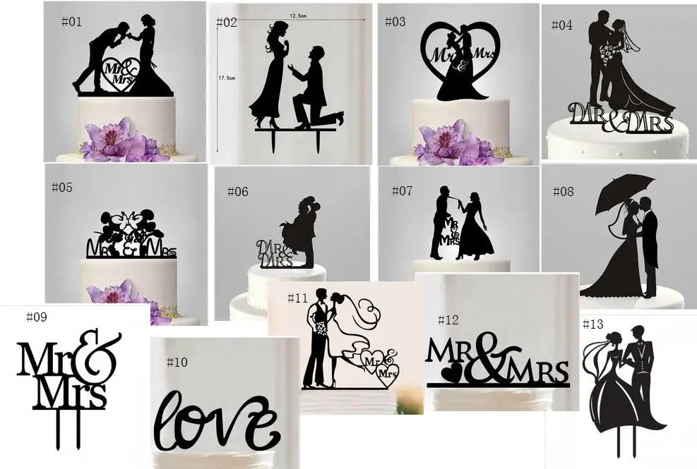 Mr Mrs Wedding Decoration c Acrylic Black Romantic Bride Groom Cake Accessories For Wedding Party Favors SN1231