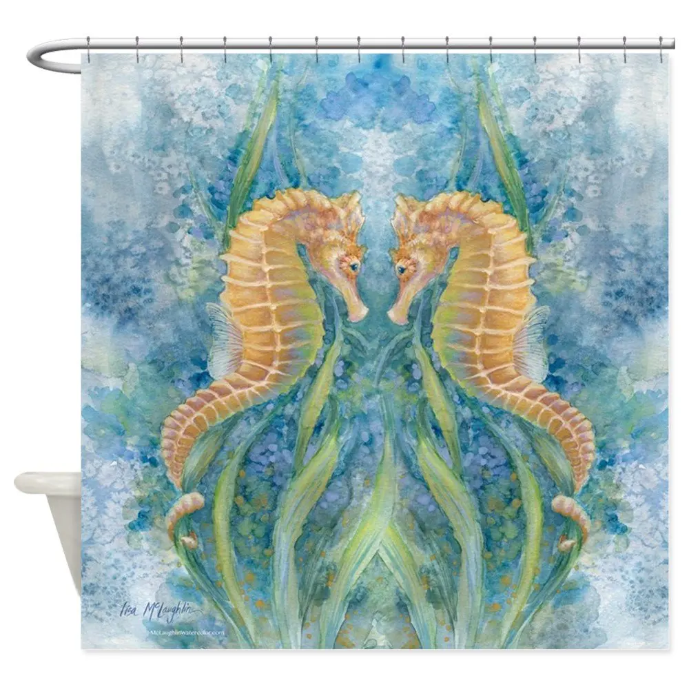 Sweet Seahorses Decorative Fabric Shower Curtain