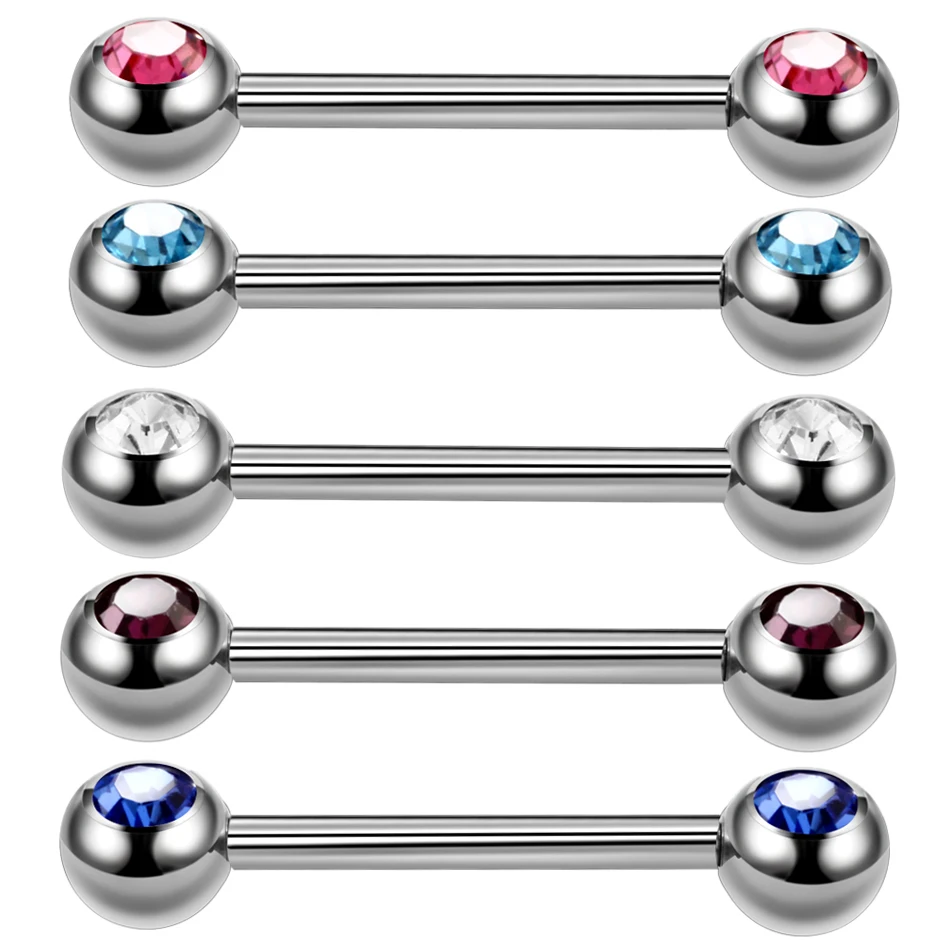 2Pcs ASTM F136 Titanium Piercing Nipple Ring 14G Internally Thread Crystal Tongue Barbell Rings Helix Ear Piercing Sexy Jewelry image 2