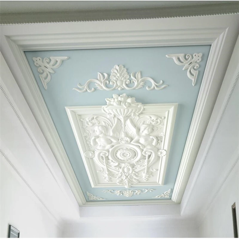 

wellyu White plaster European relief carved ceiling ceiling wall custom large mural wallpaper papel de parede para quarto