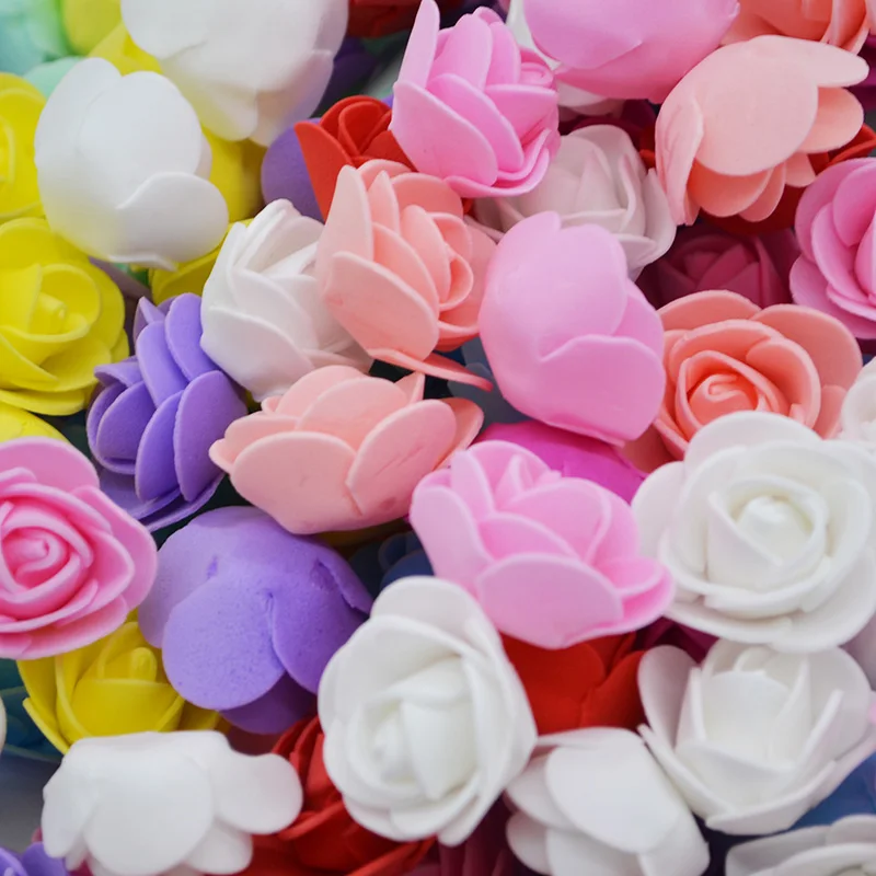 100Pcs 3cm Foam Mini Roses Artificial Flowers for Wedding Decoration Party DIY Handmade Teddy Bear Crafts Home Garden Supplies 8