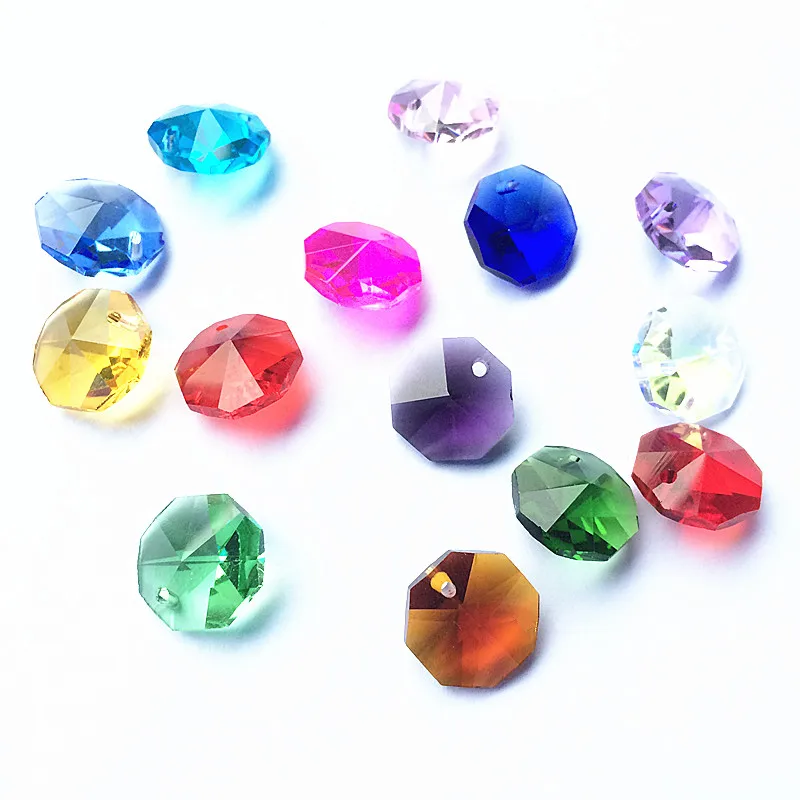 

New Arrival 2000pcs/lot Mixed Colors 14mm K9 Crystal Glass Octagon Beads in One Hole Chandelier Parts Wholesale free shipping