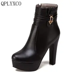 QPLYXCO 2017 New Big size 34-50 ankle boot short Autumn winter Sexy Women's Platform high heels wedding Party warm shoes 3678