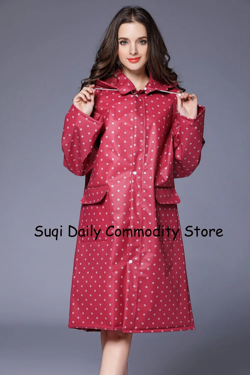 New Fashion Personality  Dot Long EVA Waterproof  Rainwear With Hood  Adults Outdoor Travel Women Bicycle Raincoat  Rain Jacket