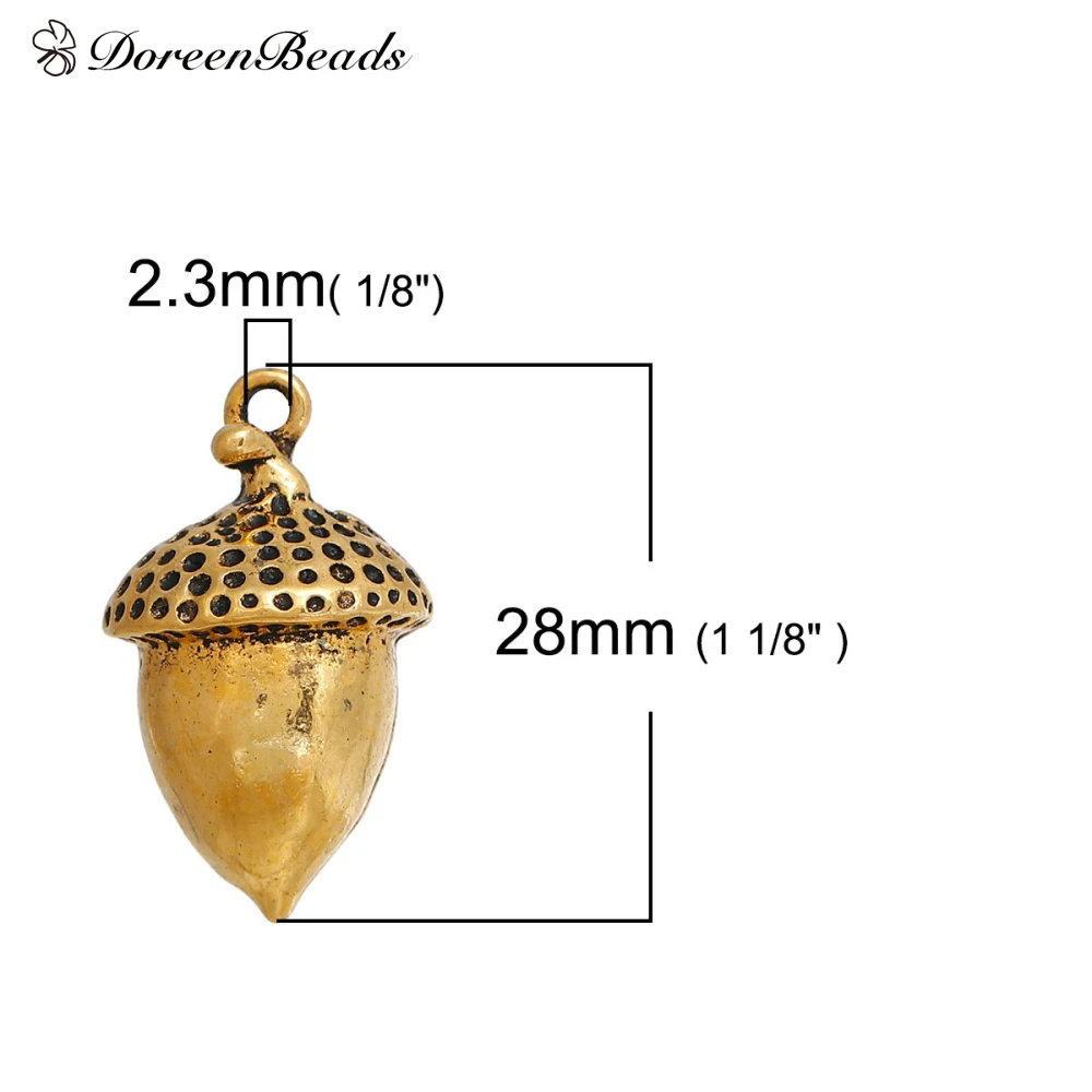 DoreenBeads Zinc Based Alloy 3D Charms Acorn Silver Color Gold 28mm(1 1/8\