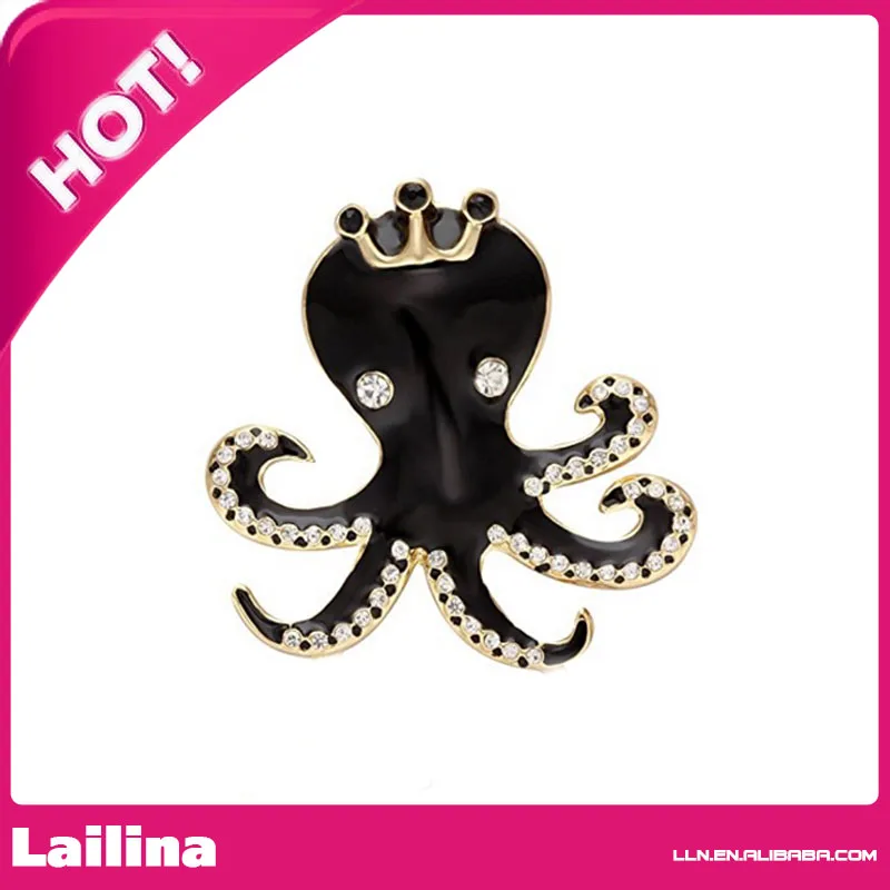 

Octopus King Black Enamel Brooch Rhinestone Brooch Pin