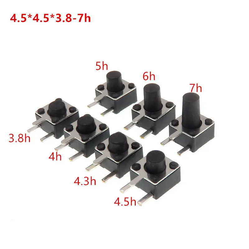 100pcs/lot 4.5*4.5*3.8-7mm (Side three Pin DIP) Black Mini Push Button Momentary Tact Button Switch Copper