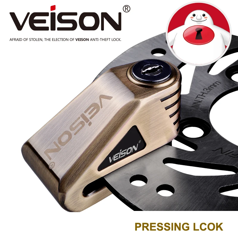 VEISON New Security Protect Anti Motorcycle Thief Electric Motobike Bike Motocross Scooter Wheel Brake Disc Lock Zinc Alloy