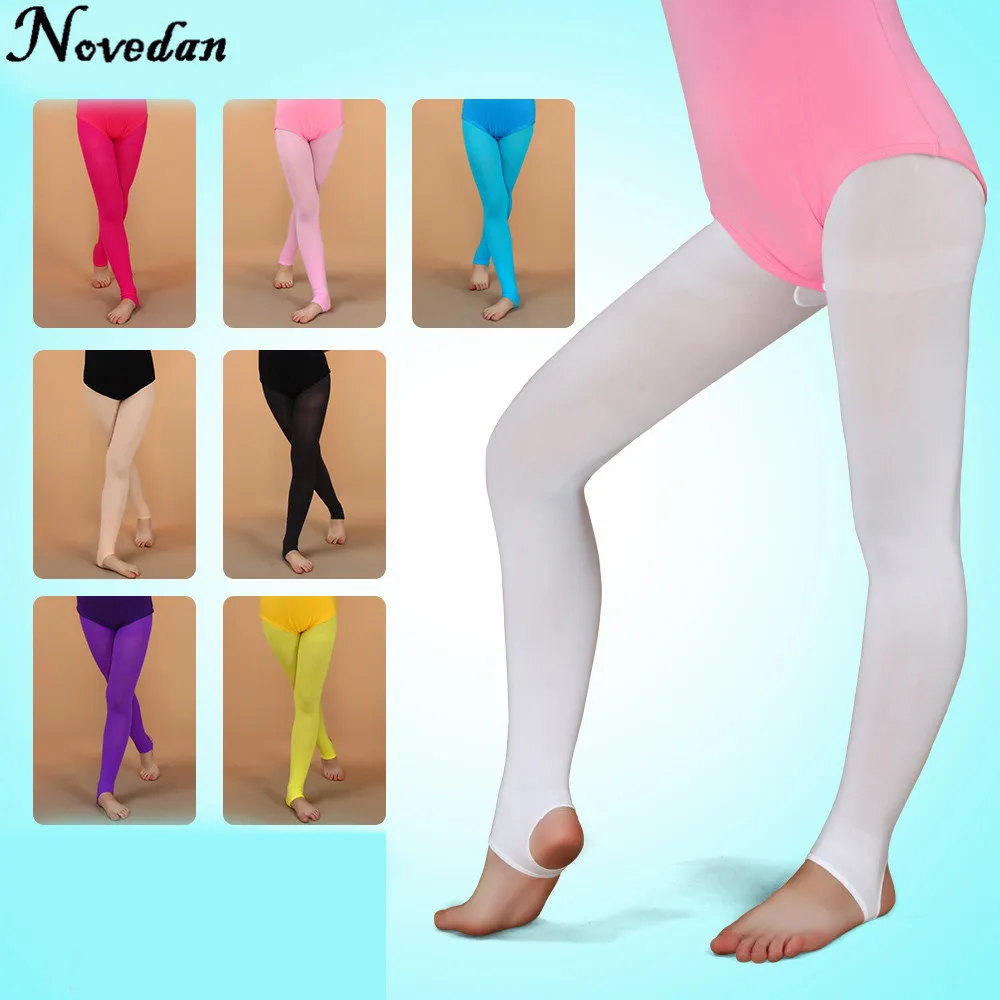 Medias de estribo de Ballet para niñas, pantalones de Spandex para gimnasia, Yoga, baile, Fitness, pantimedias de Ballet convertibles con agujeros