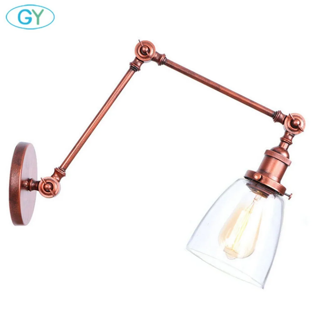 Modern Industrial Glass Wall Sconce Edison Vintage Style Hardwired Swing Arm Wall Light Art Deco Brass Brown Chrome Lamp Fixture