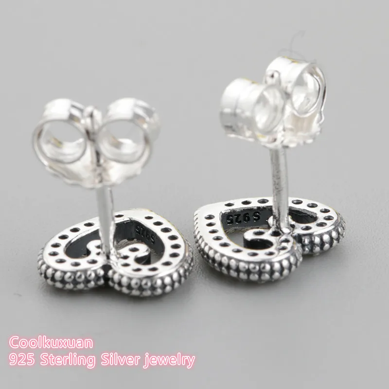 Spring Original 925 Sterling Silver Heart Swirls Stud Earrings, Clear CZ Fashion Earrings for Women Fine Jewelry Gift