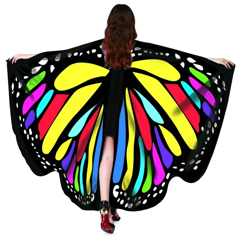 Women Butterfly Wing Cape Peacock Fabric Female Butterfly Wings Shawl Scarves Ladies Halloween Costume Accessory