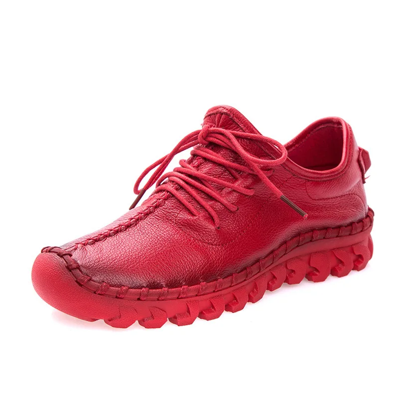 

Women Shoes Flat Summer Front tie Sewing thread Genuine Leather Driving Casual Slip On Solid Platform Women's Shoes