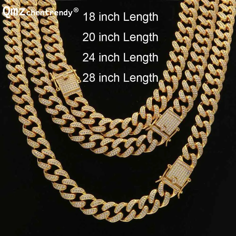 

Hip hop Women Men Curb Cuban Chain Necklace Bling Iced Out Link Gold Silver Plated Jewelry Micro Full CZ Box Clasp DropShipping